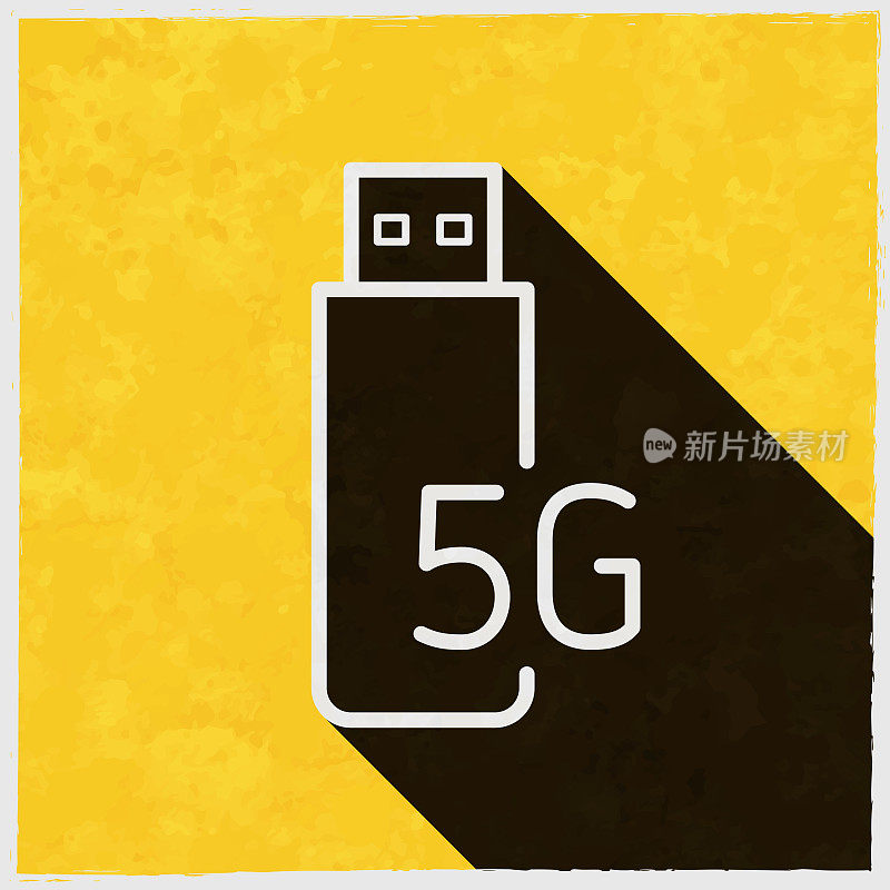 5 g USB调制解调器。图标与长阴影的纹理黄色背景